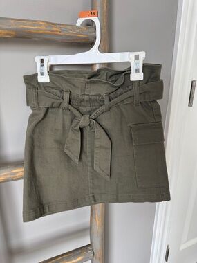 art class Olive Paperbag Cargo Mini Skirt with Tie Belt